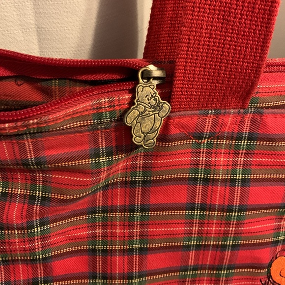 Walt Disney tote bag red multicolor checkered plaid Winnie the Pooh & friends - Picture 3 of 8